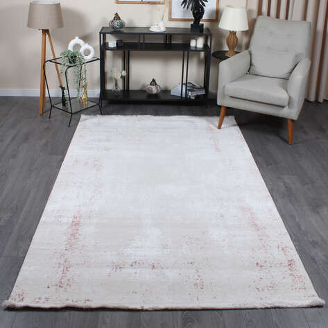 Halıstores Modda 4109 Pudra Yün Tuşeli Akrilik Modern Saçaklı Makine Halısı - 1