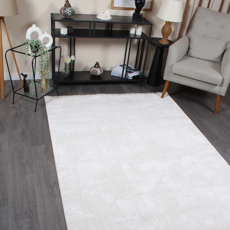Halıstores Modda 4221 Krem Yün Tuşeli Akrilik Modern Saçaklı Makine Halısı - 2