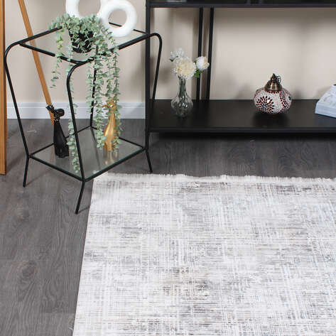 Halıstores Modda 4237 Antrasit Yün Tuşeli Akrilik Modern Saçaklı Makine Halısı - 3