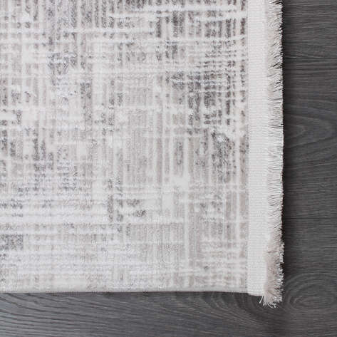 Halıstores Modda 4237 Antrasit Yün Tuşeli Akrilik Modern Saçaklı Makine Halısı - 4
