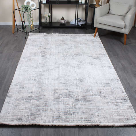 Halıstores Modda 4237 Antrasit Yün Tuşeli Akrilik Modern Saçaklı Makine Halısı - 1
