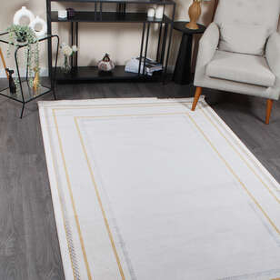 Halıstores Modda 4239 Krem Yün Tuşeli Akrilik Modern Saçaklı Salon Halısı (2)