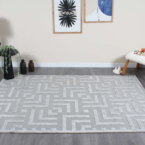 Halıstores Modern Desenli Dekoratif Gri Makine Halısı 295 - 1