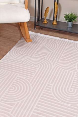 Halıstores Modern Geometrik Desenli Grande 4666 Bej Özel Ölçü Makine Halısı - 2