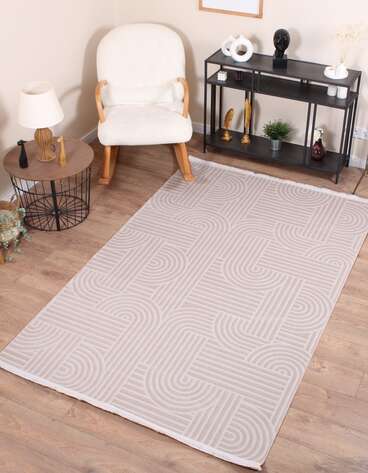 Halıstores Modern Geometrik Desenli Grande 4666 Bej Özel Ölçü Makine Halısı - 1