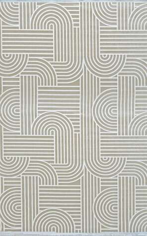 Halıstores Modern Geometrik Desenli Grande 4666 Bej Özel Ölçü Makine Halısı - 3