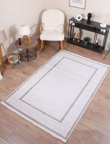 Halıstores Modern Geometrik Desenli Grande 4693 Krem-Antrasit Çerçeveli Halı - 1