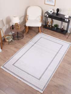 Halıstores Modern Geometrik Desenli Grande 4693 Krem-Antrasit Çerçeveli Halı (1)