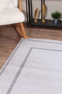 Halıstores Modern Geometrik Desenli Grande 4693 Krem-Antrasit Çerçeveli Halı (3)
