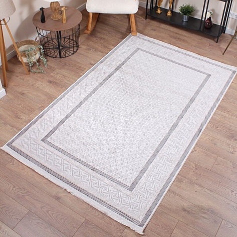 Halıstores Modern Geometrik Desenli Grande 4693 Krem-Antrasit Çerçeveli Halı - 1