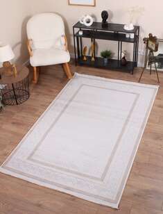 Halıstores Modern Geometrik Desenli Grande 4693 Krem-Vizon Çerçeveli Halı (1)