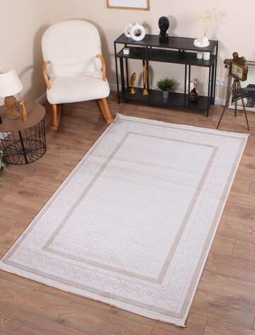 Halıstores Modern Geometrik Desenli Grande 4693 Krem-Vizon Çerçeveli Halı - 1