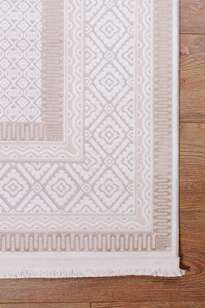 Halıstores Modern Geometrik Desenli Grande 4693 Krem-Vizon Çerçeveli Halı (5)