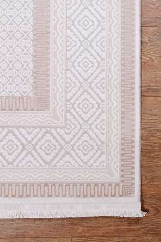 Halıstores Modern Geometrik Desenli Grande 4693 Krem-Vizon Çerçeveli Halı - 5