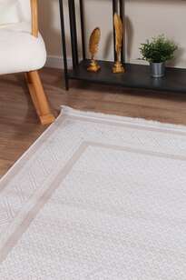 Halıstores Modern Geometrik Desenli Grande 4693 Krem-Vizon Çerçeveli Halı (2)