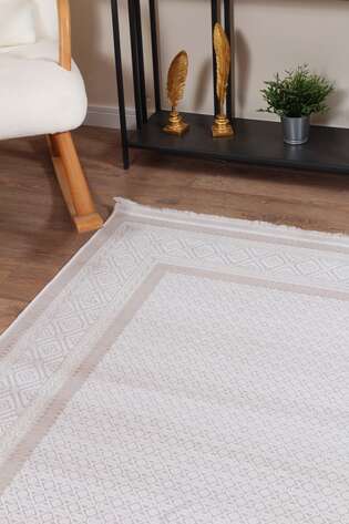 Halıstores Modern Geometrik Desenli Grande 4693 Krem-Vizon Çerçeveli Halı - 2