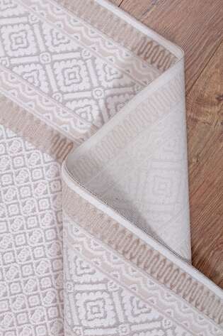 Halıstores Modern Geometrik Desenli Grande 4693 Krem-Vizon Çerçeveli Halı - 6
