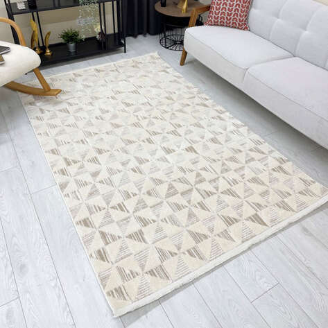 Halıstores Modern Geometrik Desenli Krem Halı Tornado TRN4 - 1