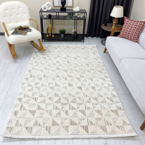 Halıstores Modern Geometrik Desenli Krem Halı Tornado TRN4 - 3