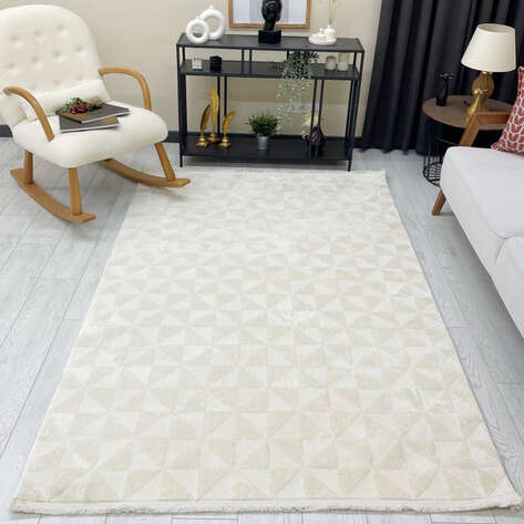 Halıstores Modern Geometrik Desenli Krem-Bej Halı Tornado TRN5 - 3