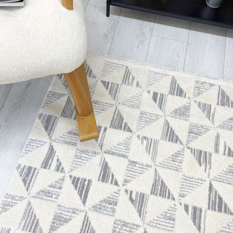 Halıstores Modern Geometrik Desenli Krem-Gri Halı Tornado TRN3 - 5