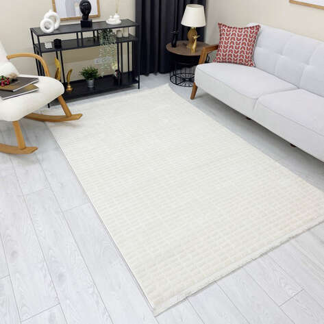 Halıstores Modern Geometrik Desenli Krem-Gri Halı Tornado TRN6 - 1