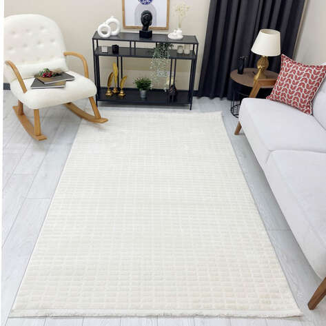 Halıstores Modern Geometrik Desenli Krem-Gri Halı Tornado TRN6 - 3