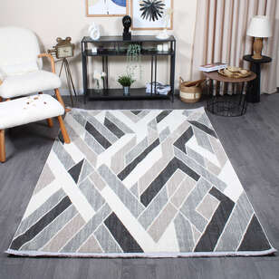 Halıstores Mono Yumuşak Dokulu Antrasit Gri Geometrik Desenli Dekoratif İskandinav Saçaklı Salon Halısı (1)