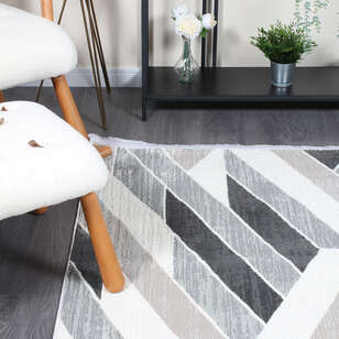 Halıstores Mono Yumuşak Dokulu Antrasit Gri Geometrik Desenli Dekoratif İskandinav Saçaklı Salon Halısı (4)