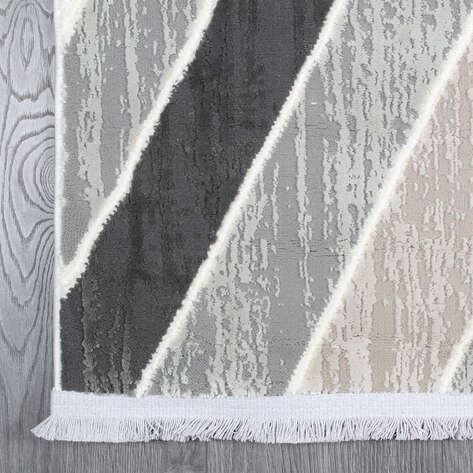 Halıstores Mono Yumuşak Dokulu Antrasit Gri Geometrik Desenli Dekoratif İskandinav Saçaklı Salon Halısı - 6