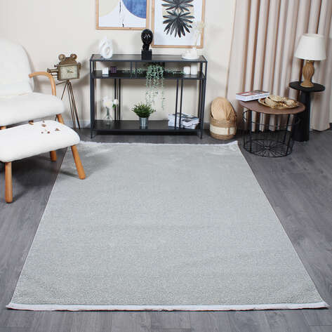 Halıstores Mono Yumuşak Dokulu Gri Modern Sade Desenli Dekoratif Saçaklı Salon Halısı - 2