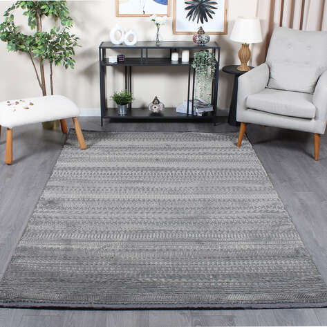 Halıstores Mono Yumuşak Dokulu Antrasit Etnik Desenli Dekoratif İskandinav Saçaklı Halı - 1