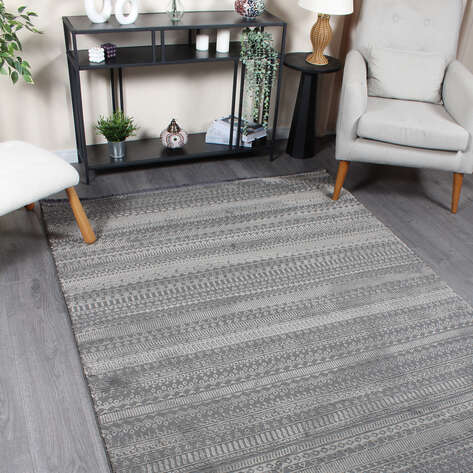 Halıstores Mono Yumuşak Dokulu Antrasit Etnik Desenli Dekoratif İskandinav Saçaklı Halı - 3