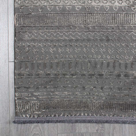 Halıstores Mono Yumuşak Dokulu Antrasit Etnik Desenli Dekoratif İskandinav Saçaklı Halı - 6