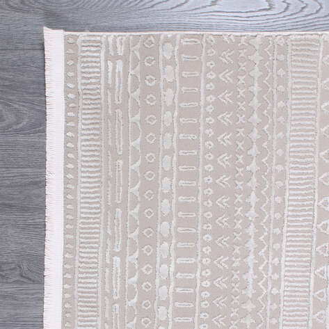 Halıstores Mono Yumuşak Dokulu Bej Etnik Desenli Dekoratif İskandinav Saçaklı Halı - 5