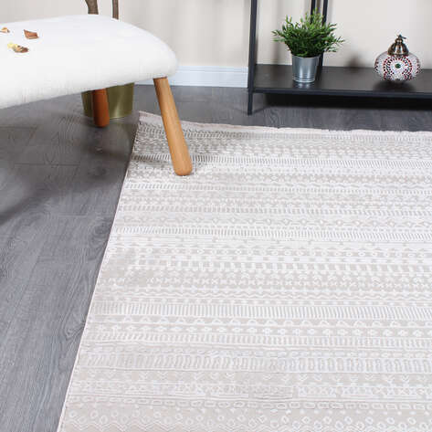 Halıstores Mono Yumuşak Dokulu Bej Etnik Desenli Dekoratif İskandinav Saçaklı Halı - 3