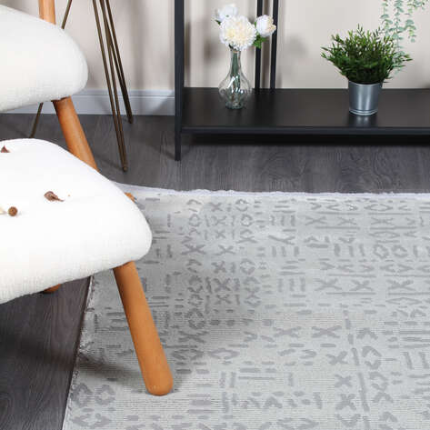 Halıstores Mono Yumuşak Dokulu Bej Etnik Desenli Dekoratif İskandinav Saçaklı Salon Halısı - 4