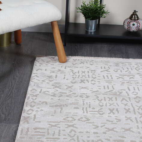 Halıstores Mono Yumuşak Dokulu Gri Etnik Desenli Dekoratif İskandinav Saçaklı Salon Halısı - 3
