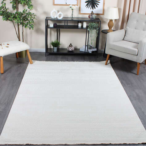 Halıstores Mono Yumuşak Dokulu Krem Etnik Desenli Dekoratif İskandinav Saçaklı Halı - 1