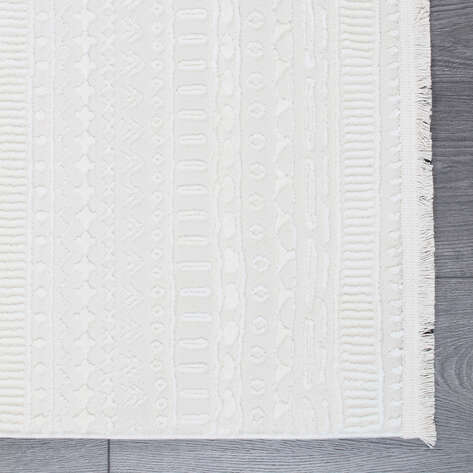 Halıstores Mono Yumuşak Dokulu Krem Etnik Desenli Dekoratif İskandinav Saçaklı Halı - 6