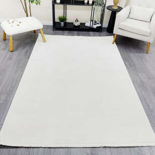 Halıstores Mono Yumuşak Dokulu Krem Modern Sade Desenli Dekoratif Saçaklı Salon Halısı (1)