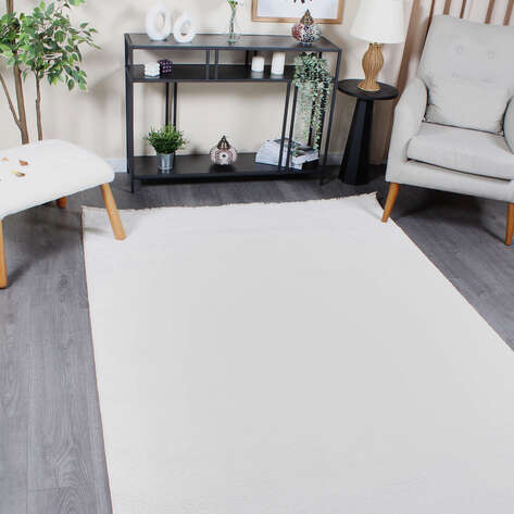Halıstores Mono Yumuşak Dokulu Krem Modern Sade Desenli Dekoratif Saçaklı Salon Halısı - 3