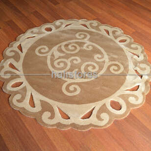 Halıstores Reserve Design Dantel Yuvarlak Halı Bej-Krem (3)