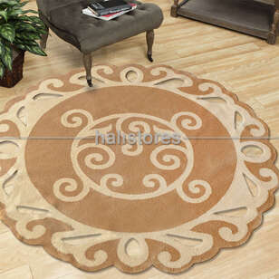 Halıstores Reserve Design Dantel Yuvarlak Halı Bej-Krem (2)