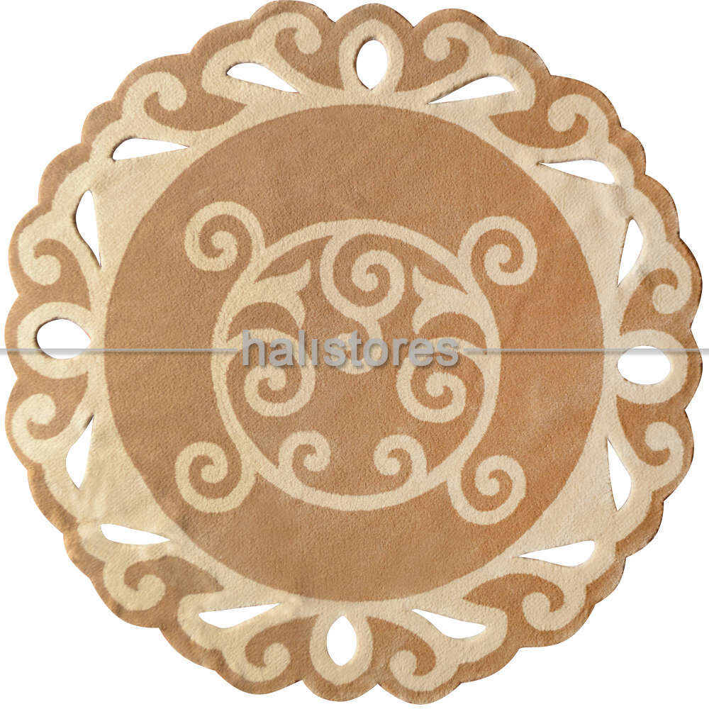 Halıstores Reserve Design Dantel Yuvarlak Halı Bej-Krem