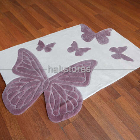 Halıstores Reserve Kişiye Özel Tasarım Çocuk Halısı Kelebek Lila-Ekru - 1