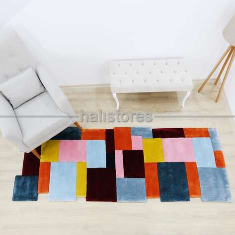 Halıstores Reserve Kişiye Özel Tasarım Yolluk Halı Renkli Kareler 02 - 2
