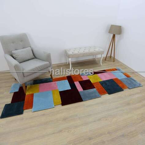 Halıstores Reserve Kişiye Özel Tasarım Yolluk Halı Renkli Kareler - 8