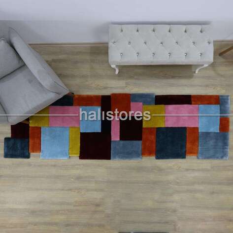 Halıstores Reserve Kişiye Özel Tasarım Yolluk Halı Renkli Kareler - 9