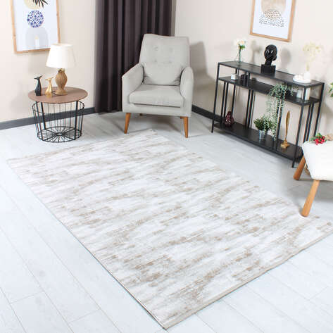 Halıstores Stone Desenli Dekoratif Kahve Saçaklı Salon Halısı ST2 - 1
